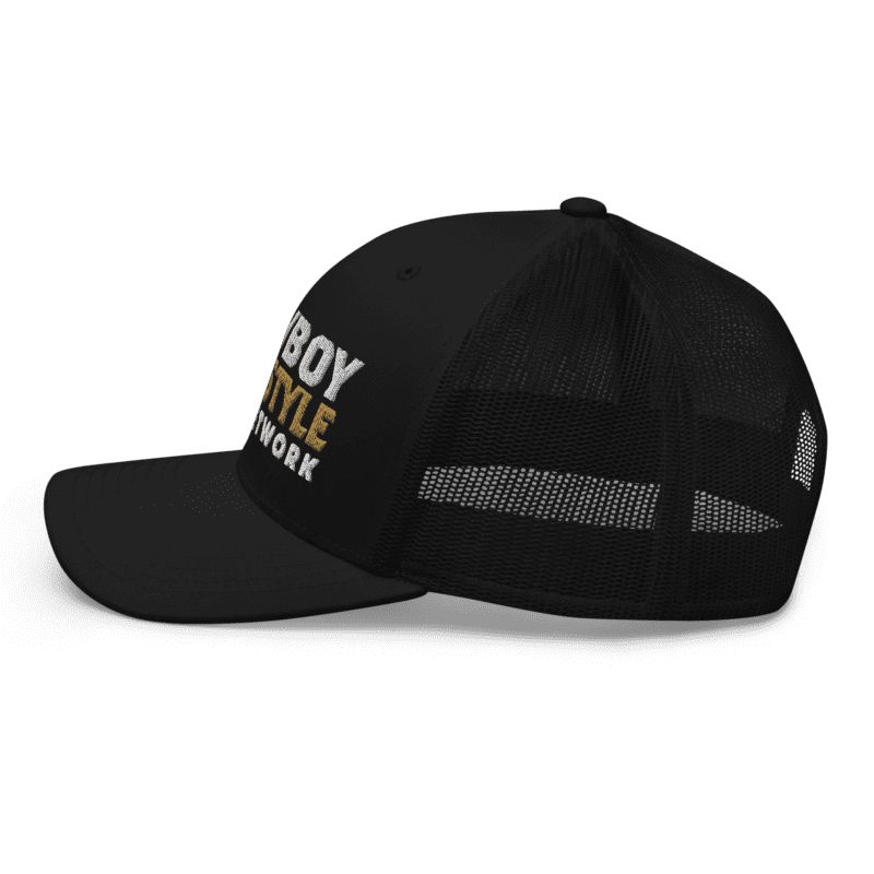 black trucker hat left side cln